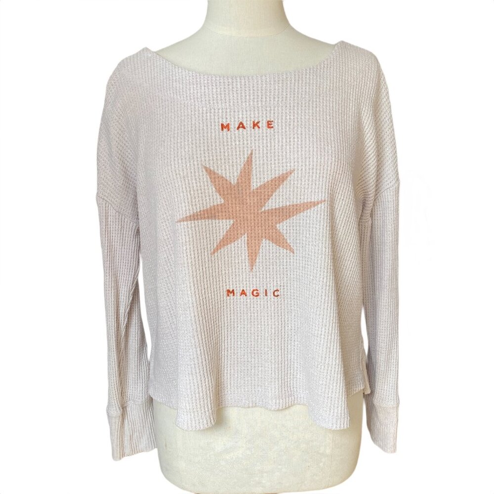 Anthropologie X Jen B Peters Make Magic Star Thermal Shirt Sz M Waffle Knit